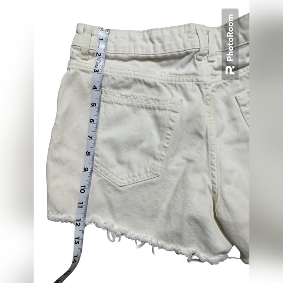 Zara ivory denim shorts women's high waist distressed button jeans short size 6 - Picture 7 of 9